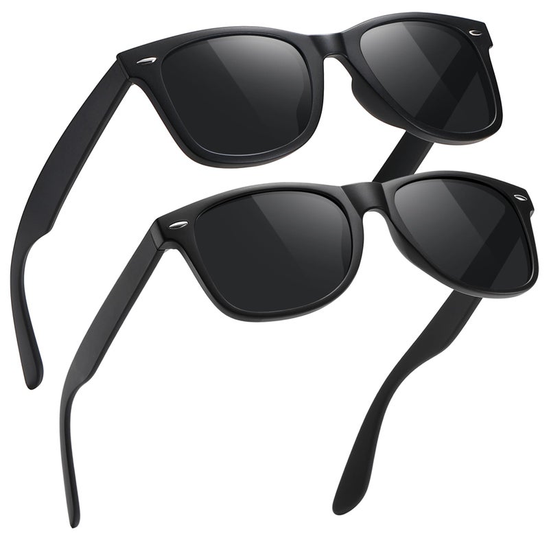 MEETSUN Polarized Sunglasses for Men Women Classic Retro Sun Glasses for Driving Fishing UV Protection 2 Pack C3 Matte Black Frame/Grey Lens - Image 1