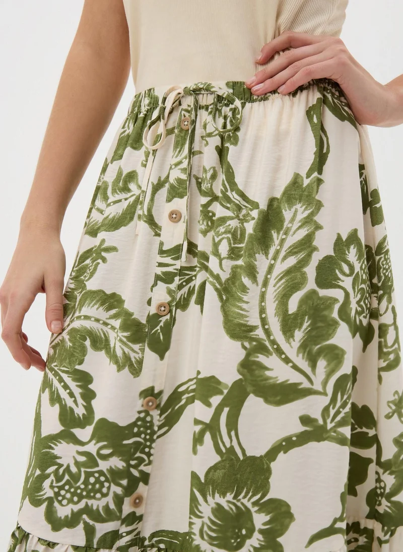 Matalan Green Floral Button Front Tiered Midaxi Skirt