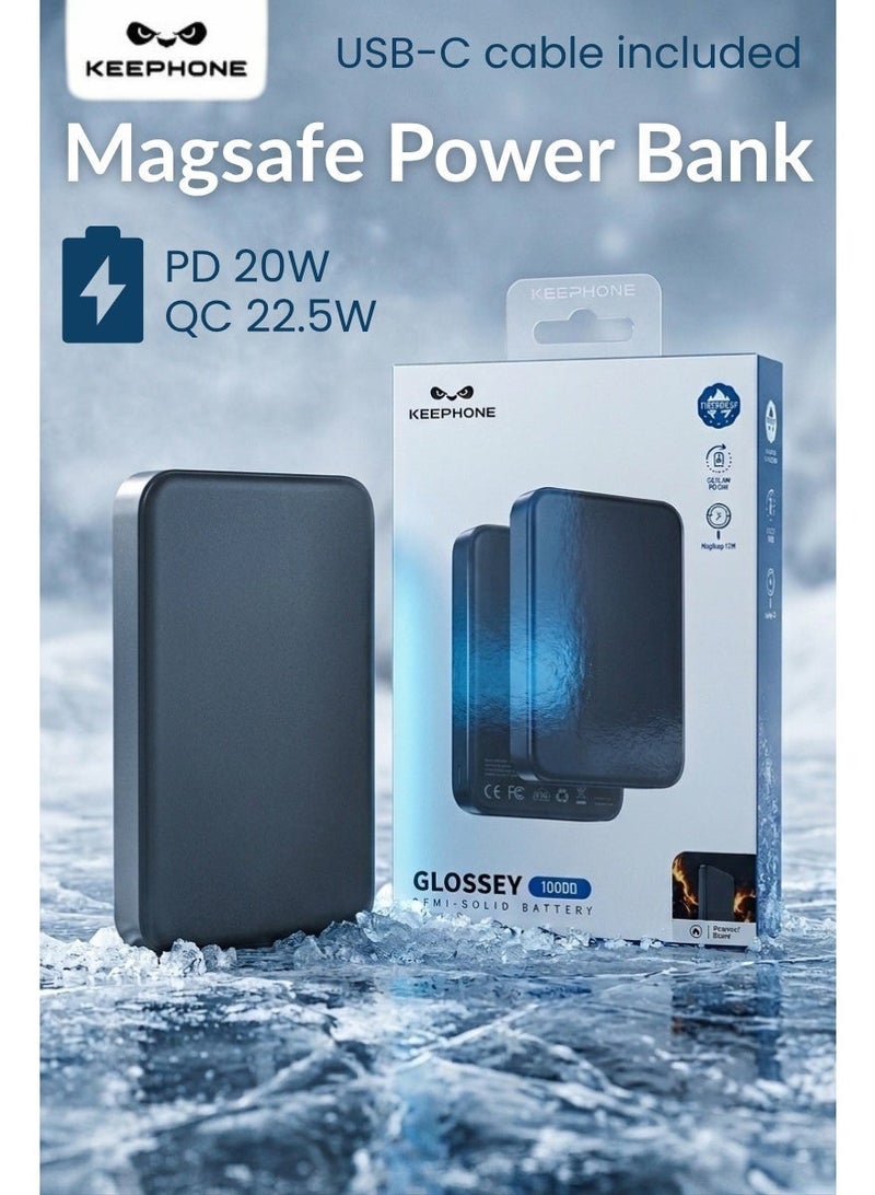 كيب هون كي فون بنك طاقة مغناطيسي 10000 مللي أمبير، بطارية فائقة النحافة بتقنية الحالة الصلبة، شحن لاسلكي MagSafe بقدرة 15 واط، شحن سريع PD ‏20 واط وQC ‏22.5 واط، منافذ USB-C وUSB-A، مع كابل USB-C إلى USB-C، شاحن محمول لأجهزة آيفون 17/16/15/14/13 - Image 1
