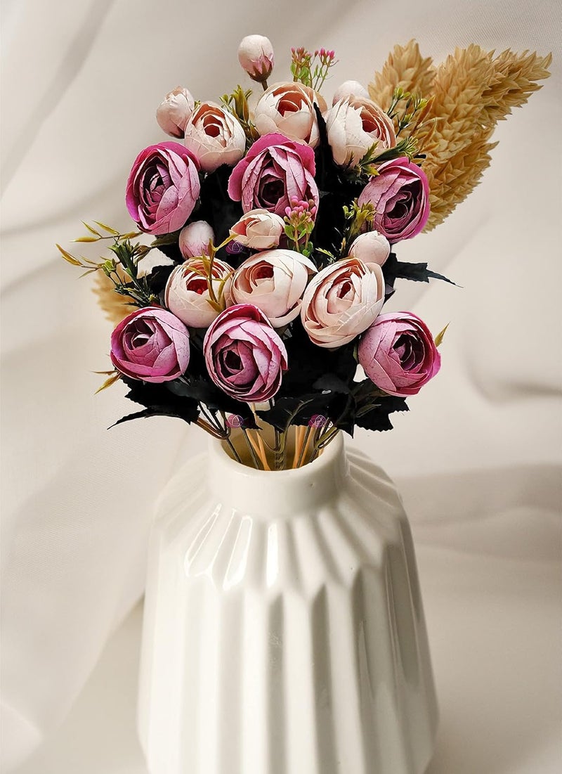 Beauenty Artificial Flowers for Home Decoration, Peony Flower Bunch for vase Filler, Gifting, DIY Craft, Office décor, Combo Pack of 2 Pieces, Cream Purple 