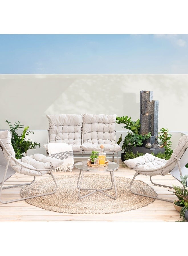 UNIKSAR 4-Piece Outdoor Patio Set for 4 Persons – Iron Frame  Includes 1 Double Sofa, 2 Armchairs & 1 Glass Coffee Table – Comfortable Cushions – Modern Outdoor Garden Balcony Furniture - Image 1