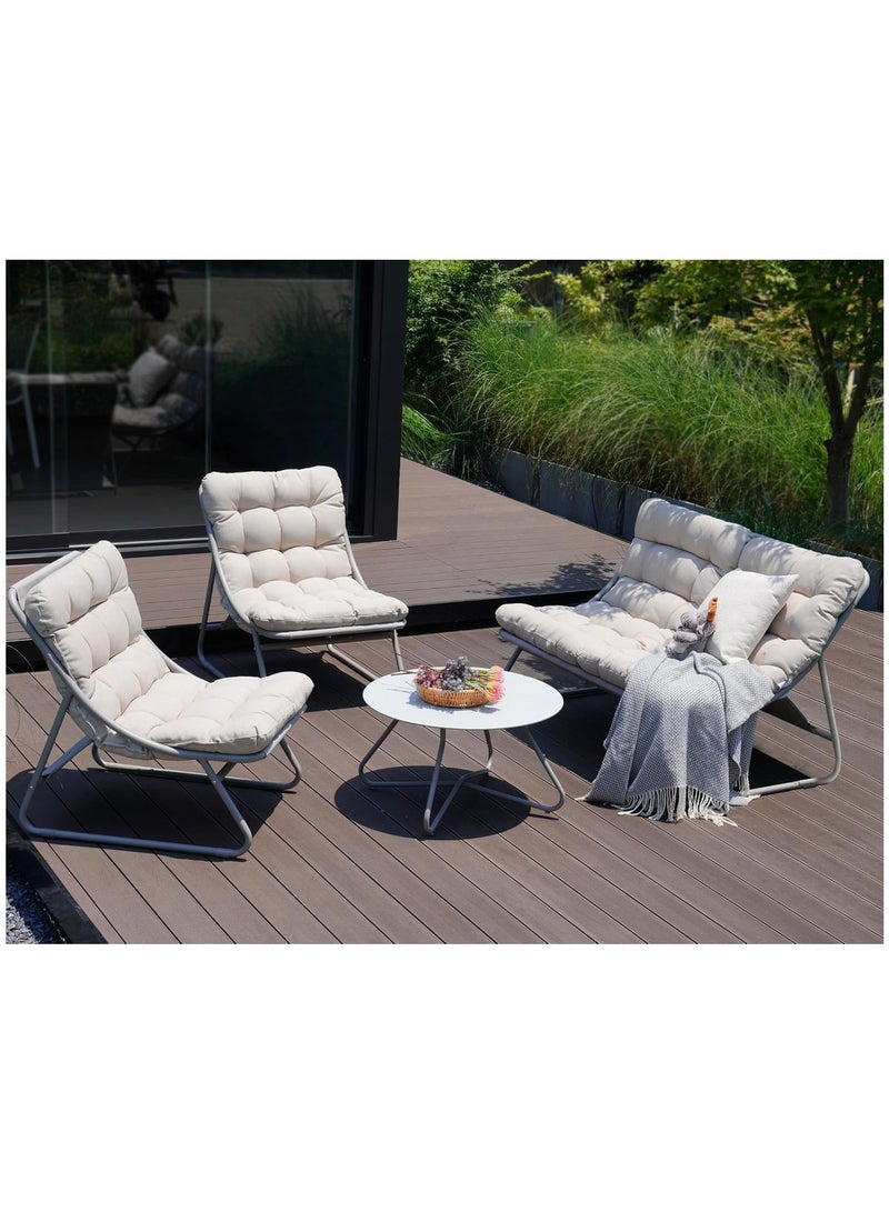 UNIKSAR 4-Piece Outdoor Patio Set for 4 Persons – Iron Frame  Includes 1 Double Sofa, 2 Armchairs & 1 Glass Coffee Table – Comfortable Cushions – Modern Outdoor Garden Balcony Furniture - Image 3