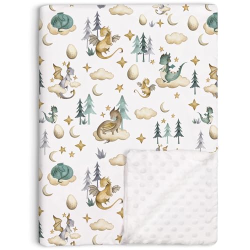 Buerhanerry Dragon Baby Blanket for Unisex Soft Minky Blanket with Double Layer Dotted Backing, for Toddler, Newborn Crib, Stroller, Fairy Tale Theme Nursery Egg Moon Stars Cloud Receiving Blankets, 30"x40" - Image 1