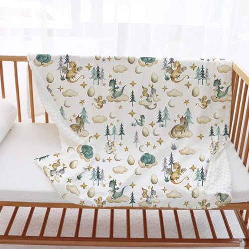 Buerhanerry Dragon Baby Blanket for Unisex Soft Minky Blanket with Double Layer Dotted Backing, for Toddler, Newborn Crib, Stroller, Fairy Tale Theme Nursery Egg Moon Stars Cloud Receiving Blankets, 30"x40" - Image 5