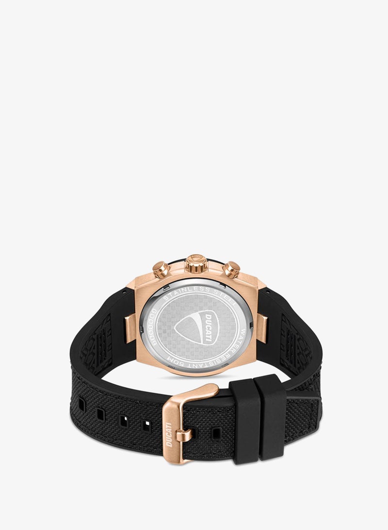 Ducati DT004 Men's Chronograph Watch with Rose Gold Accents, Black Textured Dial, Leather Strap, 43.5mm - Image 3