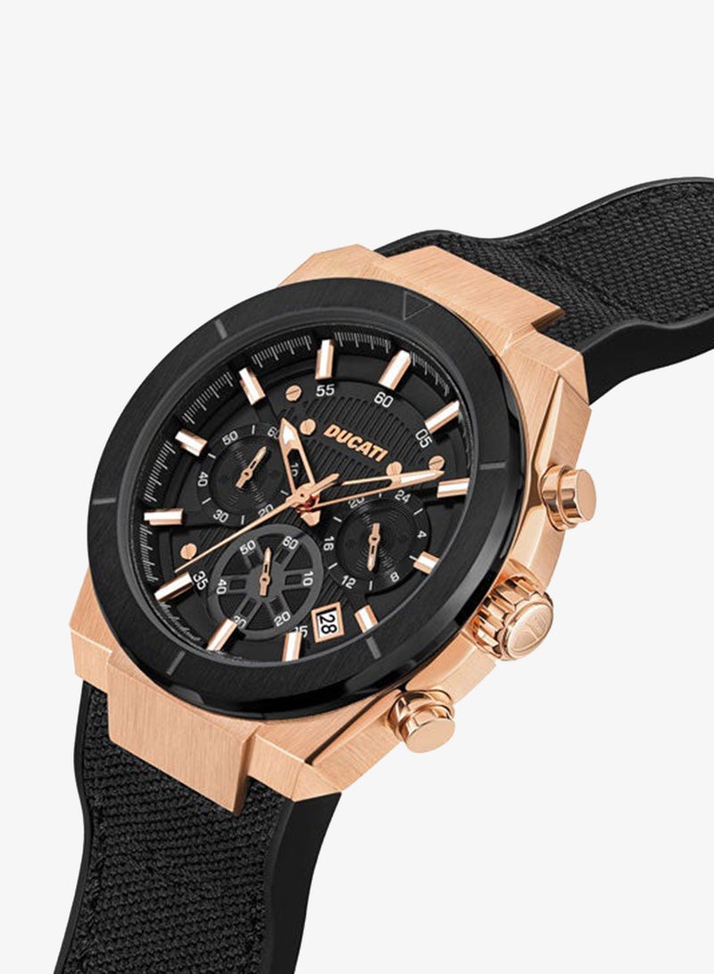 Ducati DT004 Men's Chronograph Watch with Rose Gold Accents, Black Textured Dial, Leather Strap, 43.5mm - Image 2