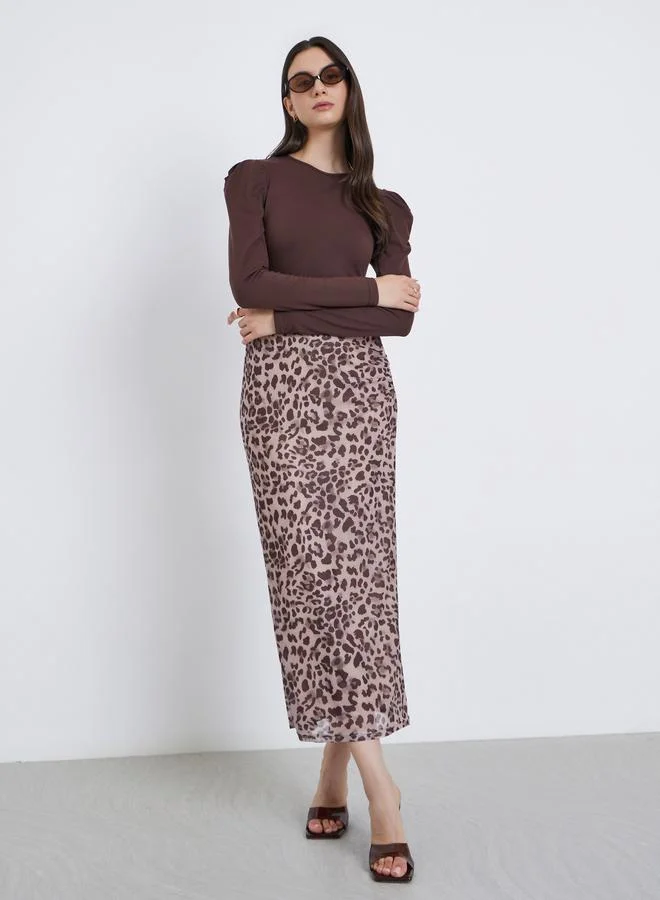 Take Two Take Two Brown Solid Puff Sleeve Knit Top