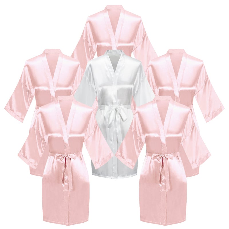 Valennia 6 Pieces Bridal Shower Bathrobe for Bride and Bridesmaid Robe with Rhinestone Getting Ready Kimono Gown - Image 2