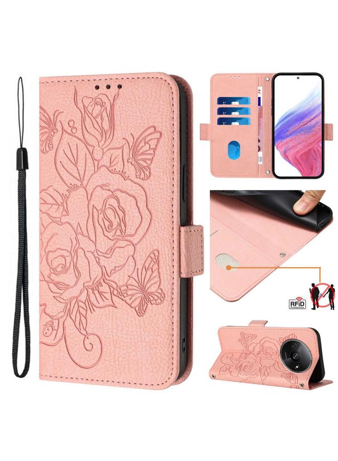 The Bros Case For Redmi A3 / Xiaomi Poco C61 4G Global Embossed Rose RFID Anti-theft Leather Phone Case