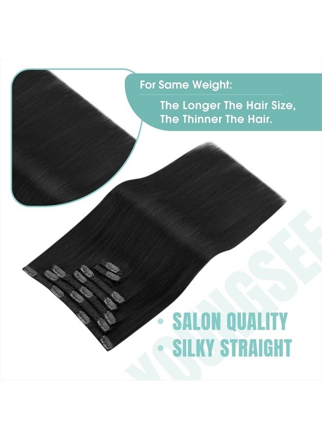 YoungSee Jet Black Clip in Hair Extensions 12 inch 80g Clip in Hair Extensions Real Human Hair Black 7pcs Silky Straight Clip in Black Hair Extensions Real Human Hair Clip in Extensions - Image 4
