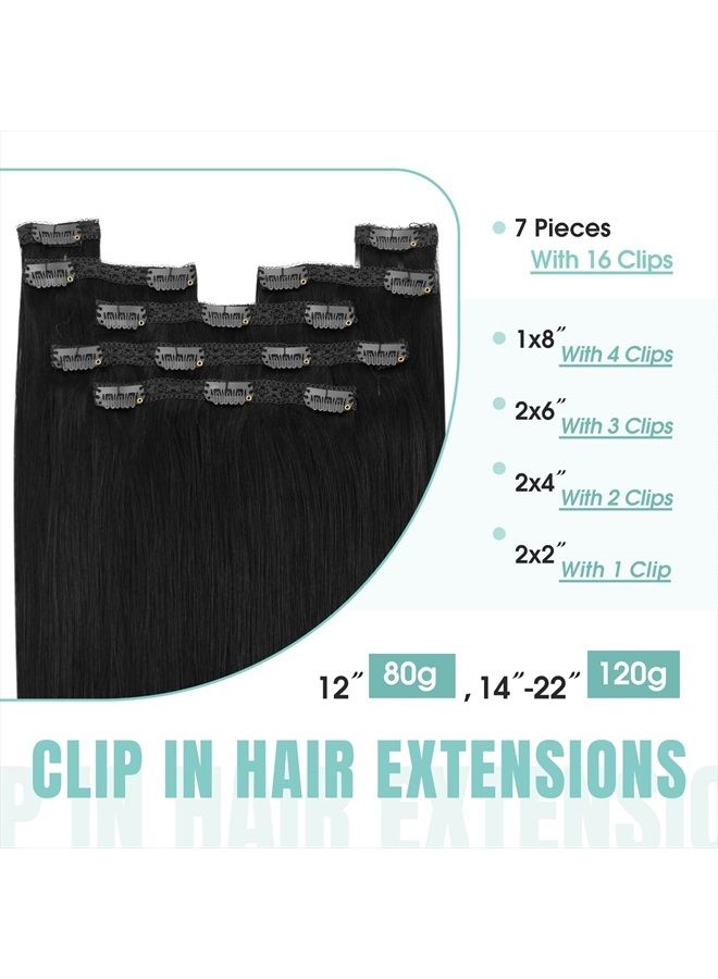 YoungSee Jet Black Clip in Hair Extensions 12 inch 80g Clip in Hair Extensions Real Human Hair Black 7pcs Silky Straight Clip in Black Hair Extensions Real Human Hair Clip in Extensions - Image 2