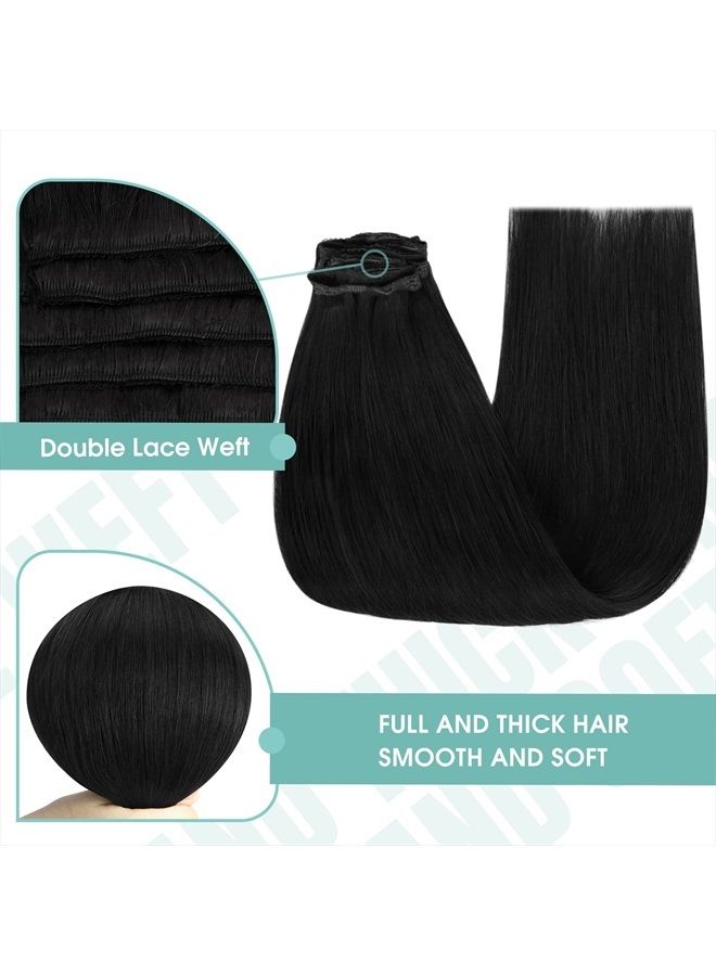 YoungSee Jet Black Clip in Hair Extensions 12 inch 80g Clip in Hair Extensions Real Human Hair Black 7pcs Silky Straight Clip in Black Hair Extensions Real Human Hair Clip in Extensions - Image 3