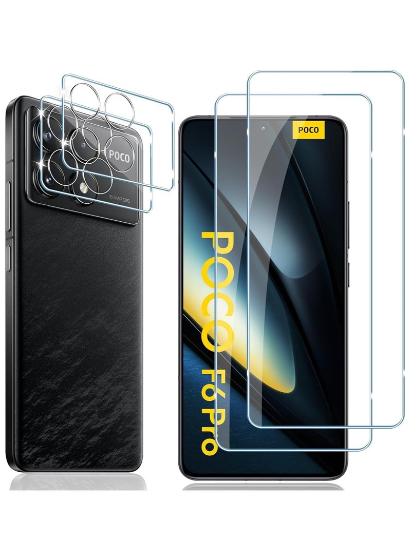 general Screen Protector Compatible with Xiaomi Poco F6 Pro, 2 Pcak Crystal Tempered Glass and 2 Pack Camera Lens Protector, 9H Hardness HD Anti-Scratch Protective Film - Image 1
