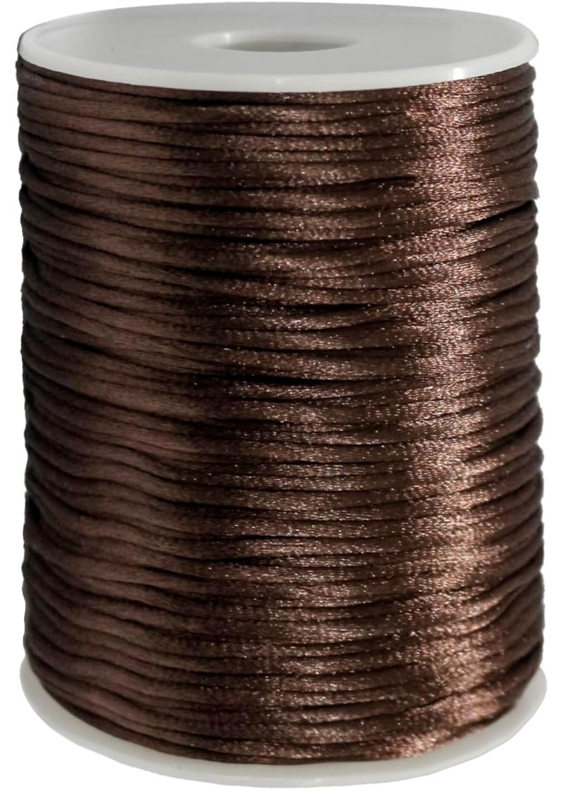 FQTANJU Satin Rattail Nylon Cord 300 Feet 2mm Beading Satin String for Chinese Knotting Arts and Crafts Jewelry MakingMacrame Bracelets Necklaces Brown
