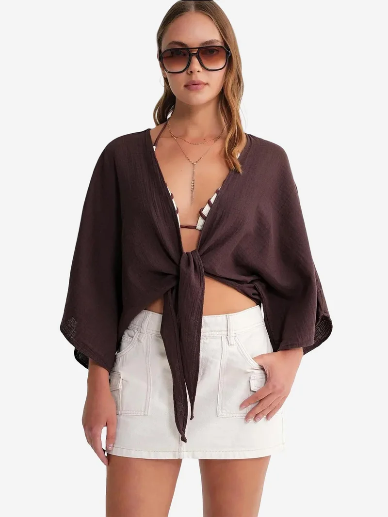 MixRay Mixray Textured V-Neck Bolero Blouse