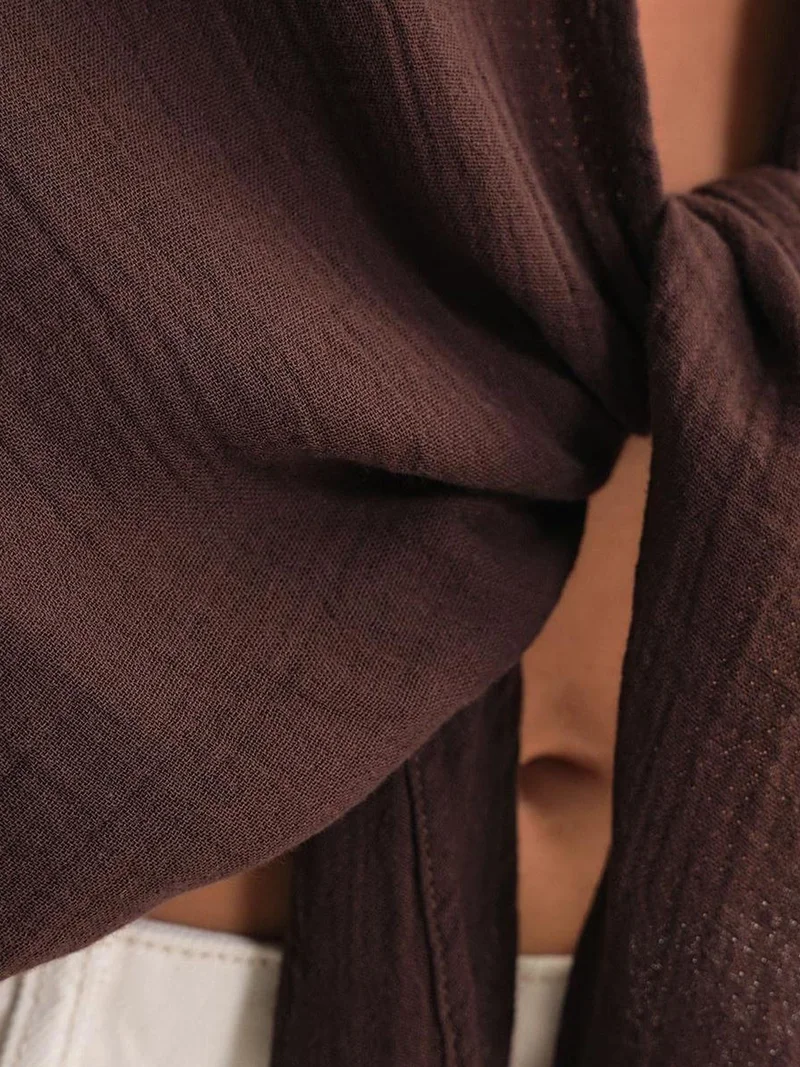 MixRay Coffee Brown Mixray Textured V-Neck Bolero Blouse for Women | Best Price UAE