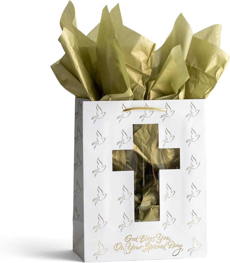 DaySpring Confirmation Communion Gold Cross Gift Bag  Medium - Image 1