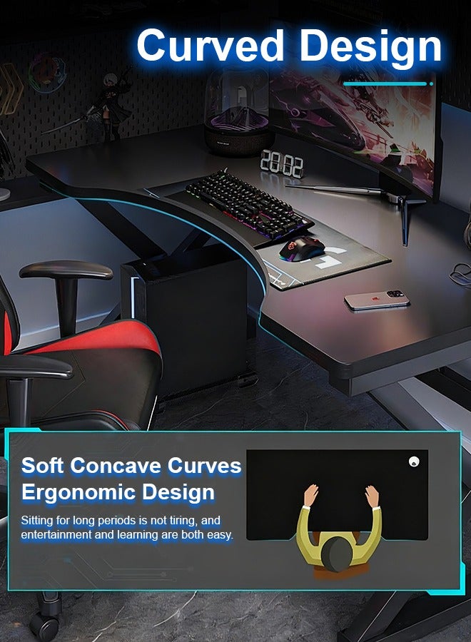 K-Shaped Gaming Computer Desk (Black), Ergonomic PC Table for Gamer & Home Office, Modern Smiple Style Game Table, 80/100/120x60x75cm, Easy Assembly - Image 3
