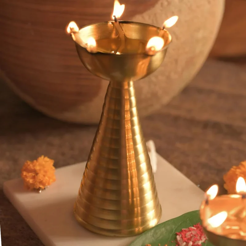 Muun Home Muun Home Tall Brass Diya for Pooja Room, House Warming, Festival, Diwali, Wedding, Temple, Mandir | Decorative Oil Lamp
