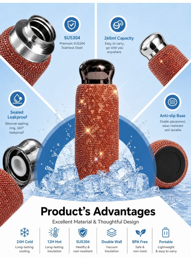 general 260ml Small-Capacity Portable Stainless Steel Rhinestone-Embellished Insulated Tumbler (Cold & Hot) - Image 4