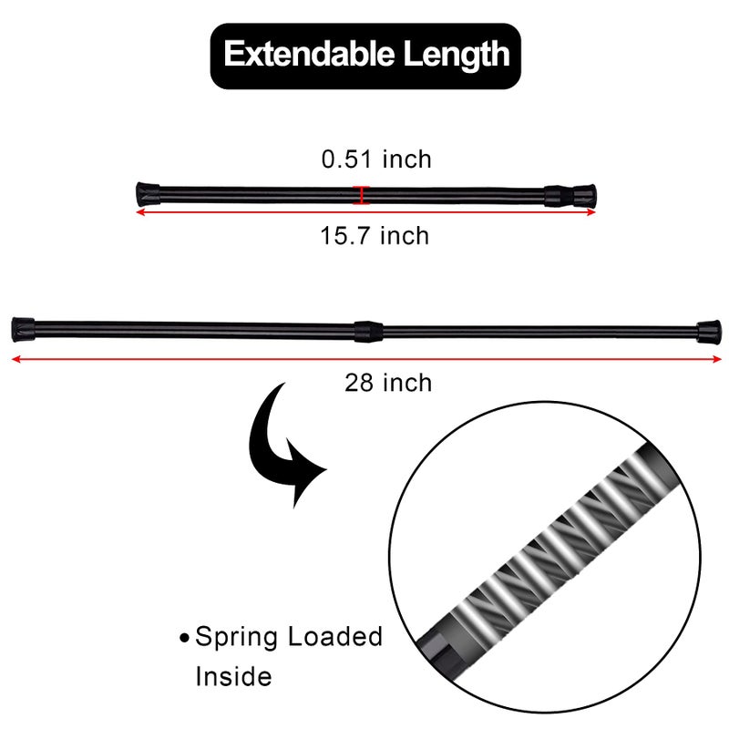 SIQUK 6 Pack Cupboard Bars Adjustable Spring Tension Rods Black Refrigerator Bar Extendable Rod for DIY Projects, 15.7 to 28 Inches - Image 3