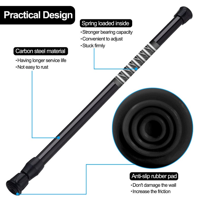 SIQUK 6 Pack Cupboard Bars Adjustable Spring Tension Rods Black Refrigerator Bar Extendable Rod for DIY Projects, 15.7 to 28 Inches - Image 2