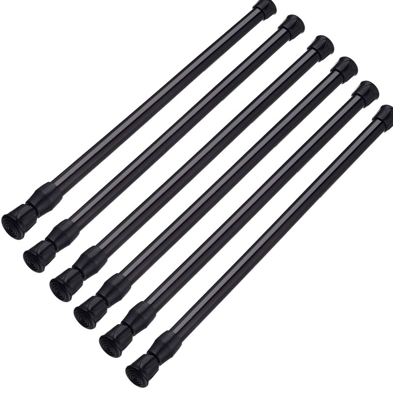 SIQUK 6 Pack Cupboard Bars Adjustable Spring Tension Rods Black Refrigerator Bar Extendable Rod for DIY Projects, 15.7 to 28 Inches - Image 1