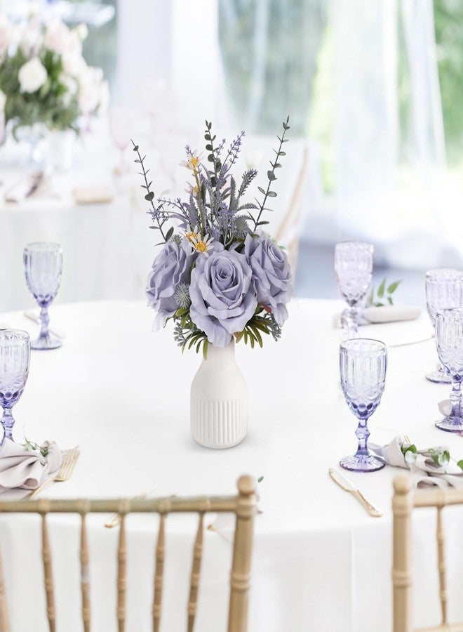HEMYLU Artificial Flowers in Vase, Silk Roses Flowers Artificial Eucalyptus Lavenders Small Daisies and Fake Plants in White Ceramic Vase, Rustic Farmhouse Floral Arrangements Décor, Plants for Living Room - Image 5