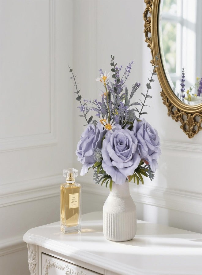 HEMYLU Artificial Flowers in Vase, Silk Roses Flowers Artificial Eucalyptus Lavenders Small Daisies and Fake Plants in White Ceramic Vase, Rustic Farmhouse Floral Arrangements Décor, Plants for Living Room - Image 4