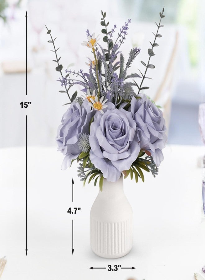 HEMYLU Artificial Flowers in Vase, Silk Roses Flowers Artificial Eucalyptus Lavenders Small Daisies and Fake Plants in White Ceramic Vase, Rustic Farmhouse Floral Arrangements Décor, Plants for Living Room - Image 3