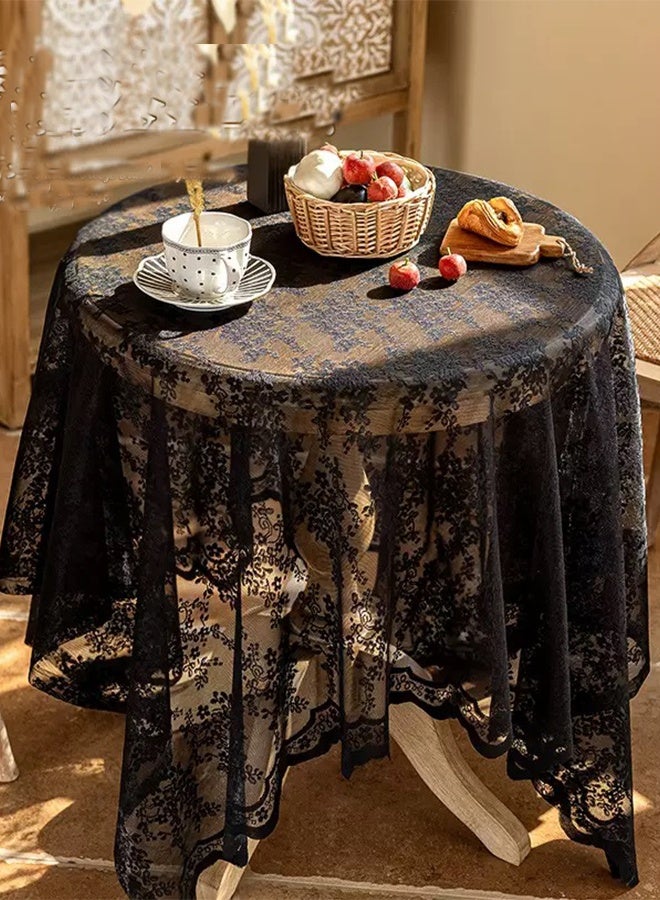 Lace Table Doilies Square Bedside Tablecloth Nightstand Cover Coffee Dining Tables Centerpiece Table Cloth Black 140x140cm - Image 1