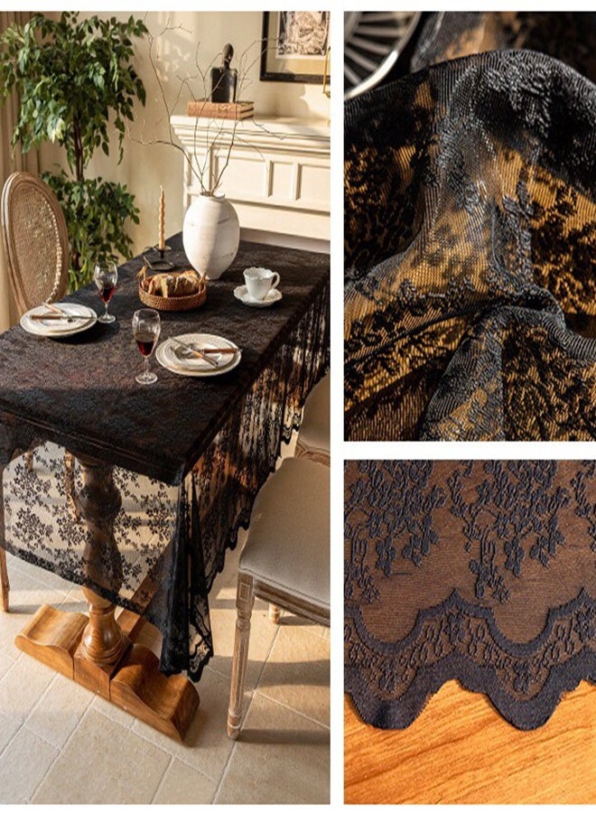 Lace Table Doilies Square Bedside Tablecloth Nightstand Cover Coffee Dining Tables Centerpiece Table Cloth Black 140x140cm - Image 2