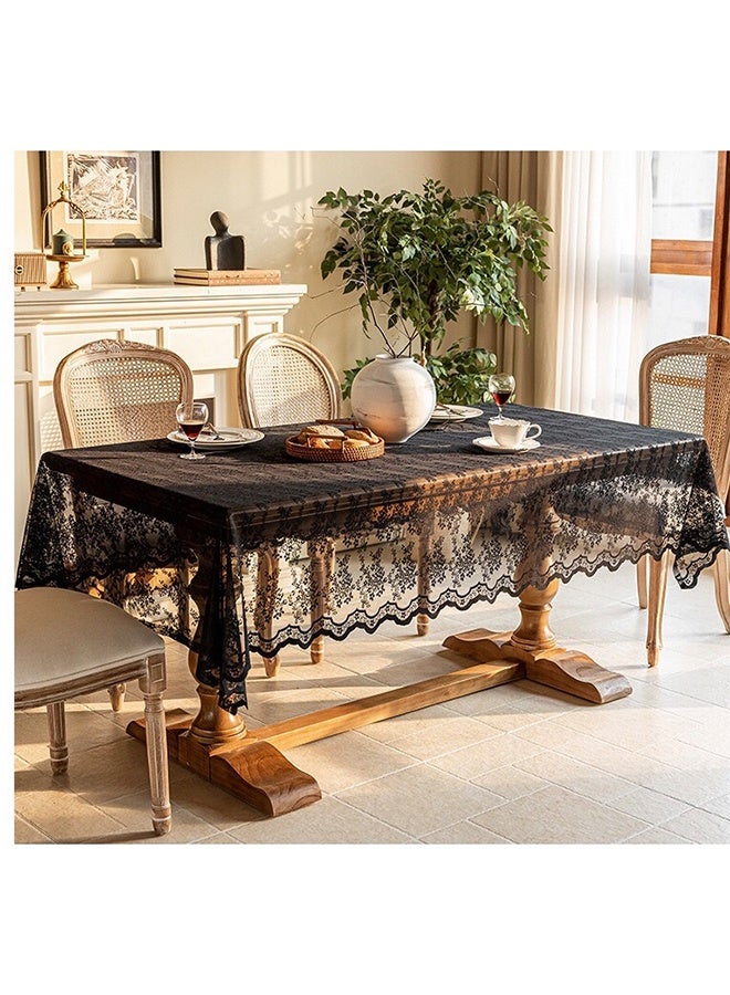 Lace Table Doilies Square Bedside Tablecloth Nightstand Cover Coffee Dining Tables Centerpiece Table Cloth Black 140x140cm - Image 3