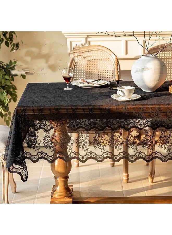 Lace Table Doilies Square Bedside Tablecloth Nightstand Cover Coffee Dining Tables Centerpiece Table Cloth Black 140x140cm - Image 4