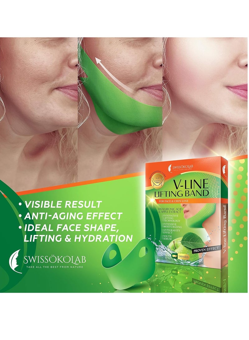 SWISSOKOLAB SWISSÖKOLAB V shape lifting up Face Mask Chin Up Patch Double Chin Reducer Chin Contour Tightening Firming Face Lift Tape Mask V-Line Neck Lifting Patches V Shaped Slimming Face Mask 5 pcs - Image 2