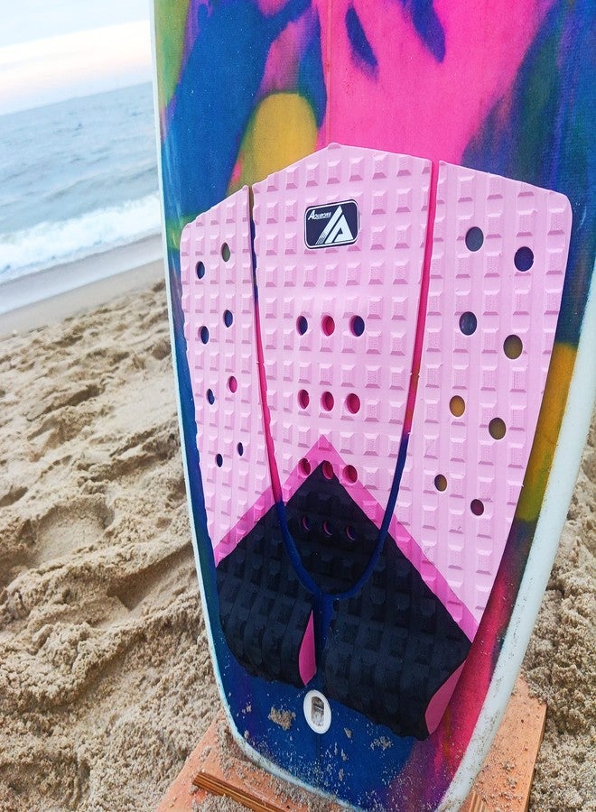 AQUBONA 3 Piece Stomp Pad Surfboard EVA Traction Pad Adhesive Professional Tail Pad/Applies All Boards - Surfboards, Shortboards, Longboards, Skimboards/Multiple Color Choices (Pink Black) - Image 2