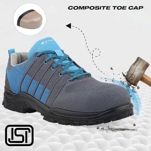 FUEL Aqua ISI Marked Safety Shoes for Men | BIS 15298-2 Certified | Lightweight PU Single Density Sole | Anti-Slip Lace-Up Work Shoes | Composite Toe Cap (200J) | Breathable Upper (Blue-Sizes -9UK) - Image 2
