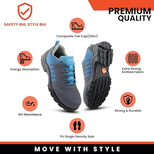 FUEL Aqua ISI Marked Safety Shoes for Men | BIS 15298-2 Certified | Lightweight PU Single Density Sole | Anti-Slip Lace-Up Work Shoes | Composite Toe Cap (200J) | Breathable Upper (Blue-Sizes -9UK) - Image 4