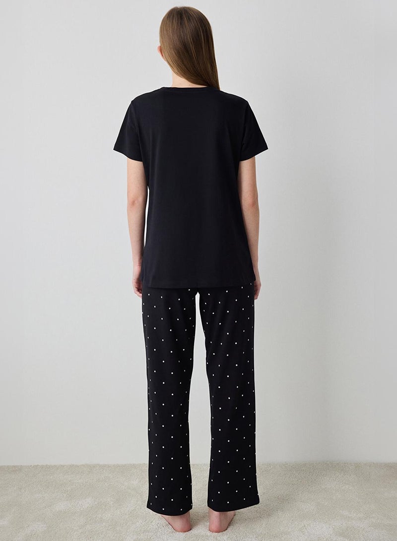 بنتي طقم بيجامة قطن أسود - Image 5