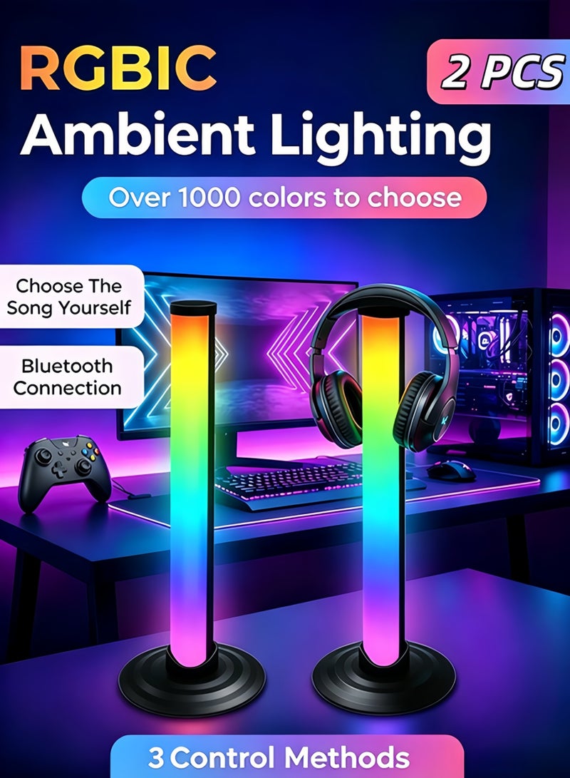XiuWoo RGB Ambient Light 2PCS,Smart LED Light BarsRGB Gaming Lights,Led Desktop Pickup Ambient Light,Led Desktop Pickup Ambient Light,Bluetooth Esports Atmosphere Light,Computer Desktop Gaming Headphone Placement Bracket,Three Control Modes Timing Switch Lamp Usb Powered,with Music Sync & App Control,Room Decor,For TV PC Monitor Backlight, USB Powered Mood Lighting,For Touch Control In Offices/Homes/Games/Desks - Image 1