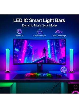 RGB Ambient Light 2PCS,Smart LED Light BarsRGB Gaming Lights,Led Desktop Pickup Ambient Light,Led Desktop Pickup Ambient Light,Bluetooth Esports Atmosphere Light,Computer Desktop Gaming Headphone Placement Bracket,Three Control Modes Timing Switch Lamp Usb Powered,with Music Sync & App Control,Room Decor,For TV PC Monitor Backlight, USB Powered Mood Lighting,For Touch Control In Offices/Homes/Games/Desks - view 4