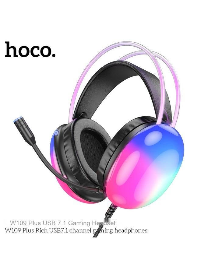 هوكو سماعة الألعاب W109 Plus Vibrant USB 7.1 مع تأثيرات إضاءة RGB الديناميكية - Image 2