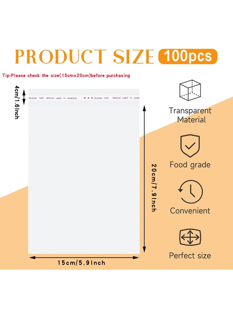 نيونيكس أكياس السيلوفان ذاتية الإغلاق، 15x20 سم 100 قطعة أكياس بسكويت شفافة أكياس سيلوفان قابلة لإعادة الإغلاق لتعبئة البسكويت والهدايا والمنتجات والحلوى - Image 2