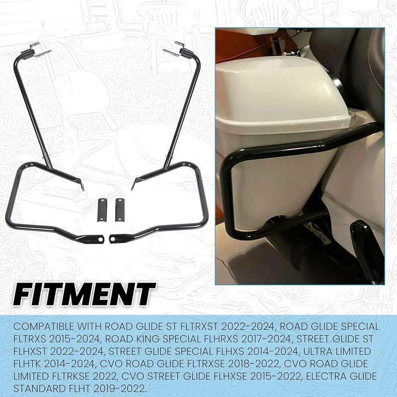 ECOTRIC Saddlebag Bracket Guard Bars Compatible with 2014-2024 Harley Davidson Touring Street Road Glide FLH Saddle Bags Guard Mount Black - Image 2