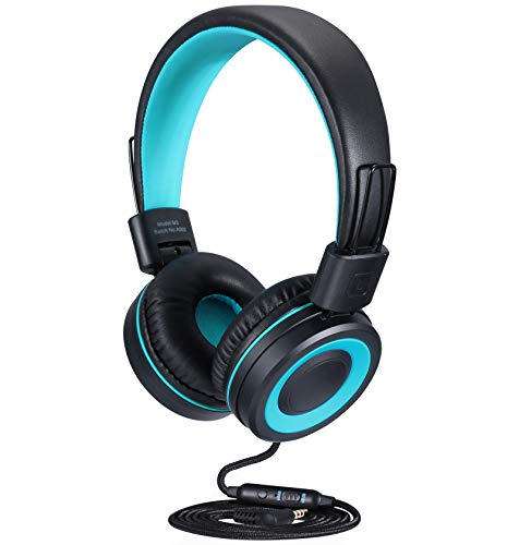 POWMEE M3 Kids Headphones with Microphone Lightweight Foldable Adjustable Stereo Bass On-Ear Headphones with 1.3 M Tangle-Free Cord for smartphons Tablets MP3/4 with 3.5mm Jack Device(Black) - Image 1
