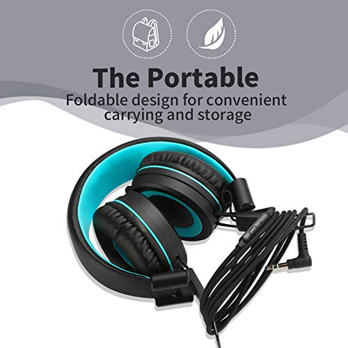 POWMEE M3 Kids Headphones with Microphone Lightweight Foldable Adjustable Stereo Bass On-Ear Headphones with 1.3 M Tangle-Free Cord for smartphons Tablets MP3/4 with 3.5mm Jack Device(Black) - Image 4
