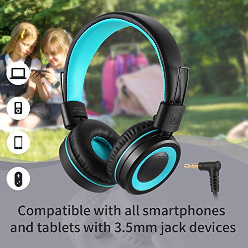 POWMEE M3 Kids Headphones with Microphone Lightweight Foldable Adjustable Stereo Bass On-Ear Headphones with 1.3 M Tangle-Free Cord for smartphons Tablets MP3/4 with 3.5mm Jack Device(Black) - Image 3