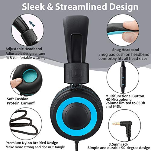 POWMEE M3 Kids Headphones with Microphone Lightweight Foldable Adjustable Stereo Bass On-Ear Headphones with 1.3 M Tangle-Free Cord for smartphons Tablets MP3/4 with 3.5mm Jack Device(Black) - Image 2