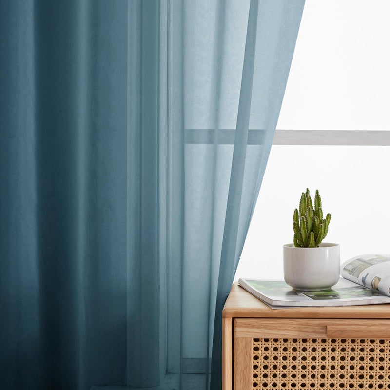 Simplebrand Dusty Blue Sheer Curtains 63 Inch Length 2 Panels, Rod Pocket Solid Color Window Sheer Curtain Panels, Elegant Curtains & Drapes for Living Room, Bedroom 2 Panels (42" W x 63" L) - Image 3