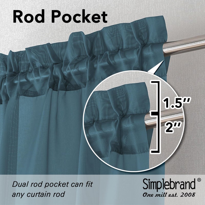 Simplebrand Dusty Blue Sheer Curtains 63 Inch Length 2 Panels, Rod Pocket Solid Color Window Sheer Curtain Panels, Elegant Curtains & Drapes for Living Room, Bedroom 2 Panels (42" W x 63" L) - Image 2